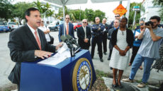 Commissioner Frank Carollo speaks at Goals Not Guns event