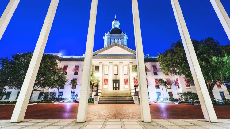 The historic Florida State Capitol Building in Tallahassee, Florida.