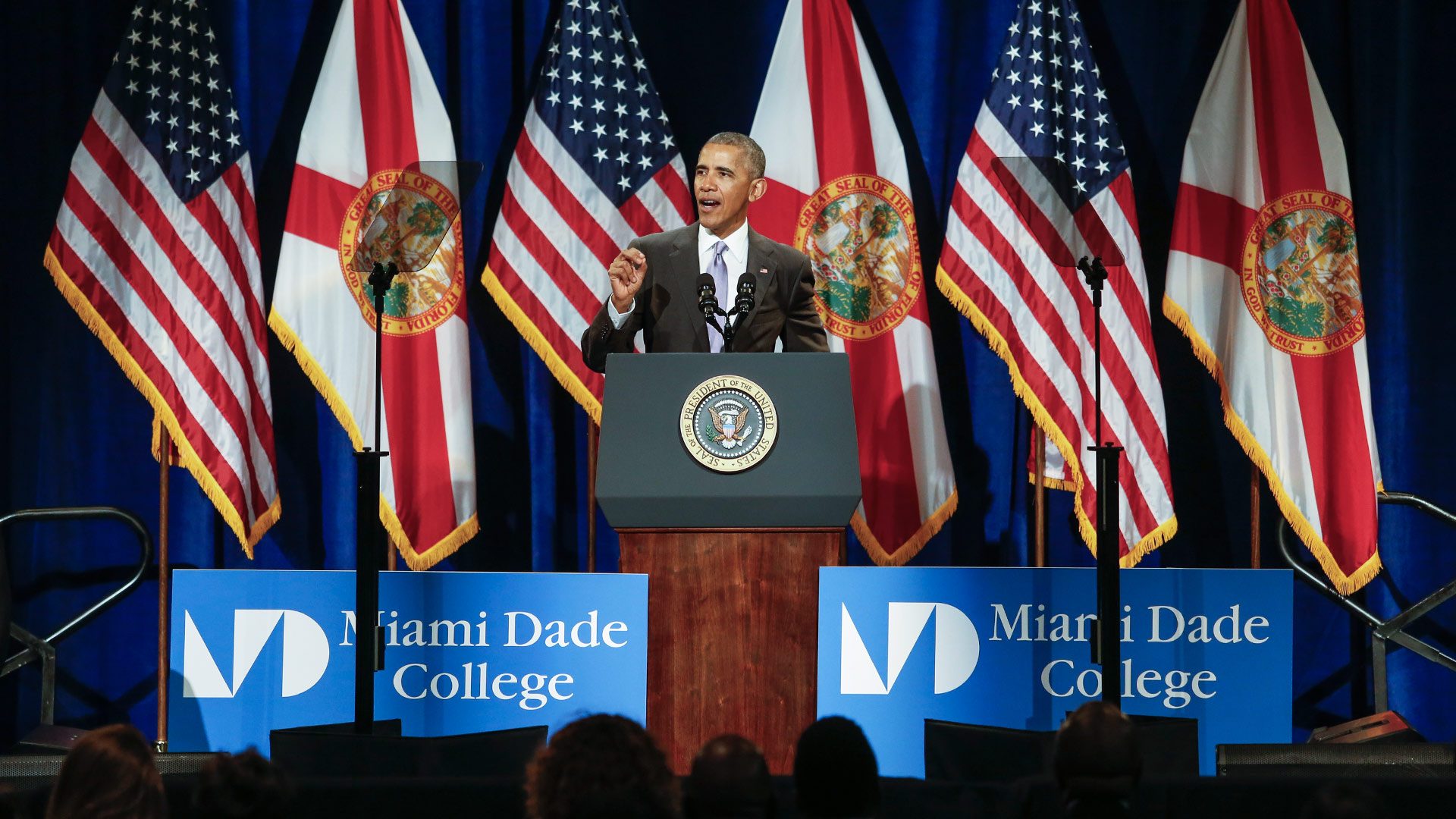 President Barack Obama speaks at Miami Dade College's Wolfson Campus