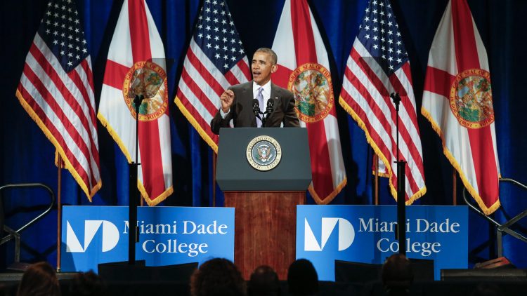President Barack Obama speaks at Miami Dade College's Wolfson Campus