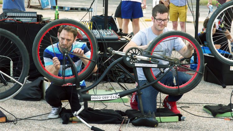 Participants in a previous TRAFFIC JAM event played their bicycle spokes — outfitted with microphones.