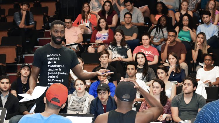 Writer/actor and MDC New World School of the Arts alumnus Tarell Alvin McCraney leads a Master Class rehearsal for performing arts students.