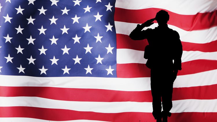 graphic: american flag background with silhouette of soldier saluting in front