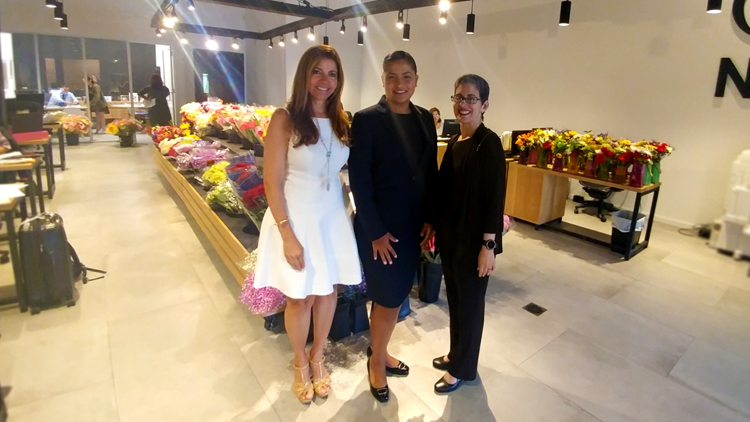Photo of Yolanda Valencia standing with Diana Restrepo (scholarship recipient) and Ana Martinez (MDC Foundation Director of Development)