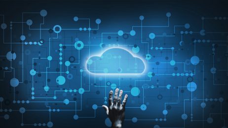 graphic of hand reaching for an electronic cloud