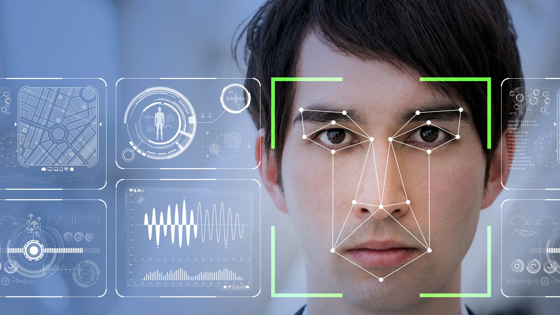 Facial Recognition technology on a young man's face