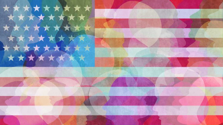 Amerian flag rainbow graphic overlayed with profiles