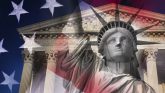 Graphic with Statue of Liberty, American flag and Supreme Court building