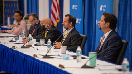 MDC Board of Trustees at a table during the selection meeting