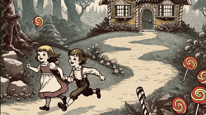 Cartoon photo of Hansel & Gretel