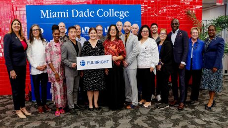 The College President and Executive Vice President and Provost with faculty Fulbright Scholars