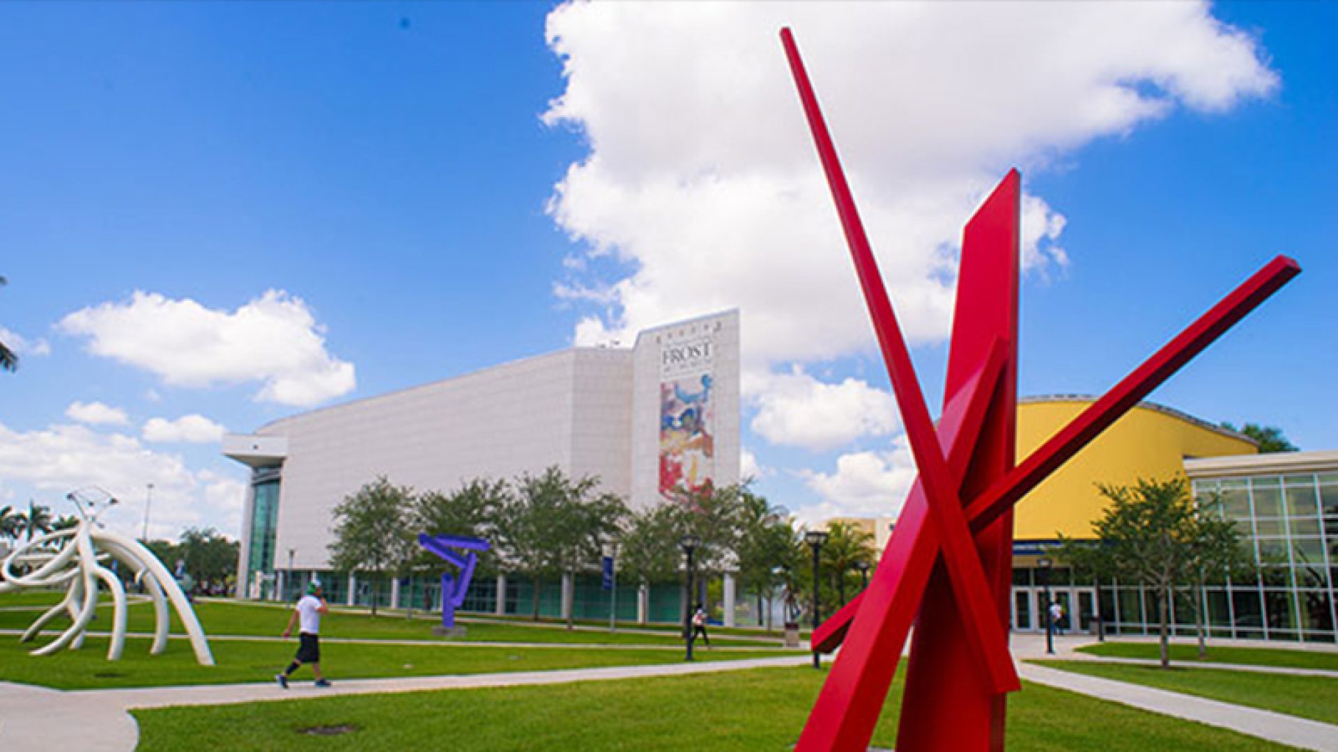 FIU building with red sculpture
