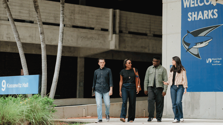 Students walking with a faculty member at Kendall Campus